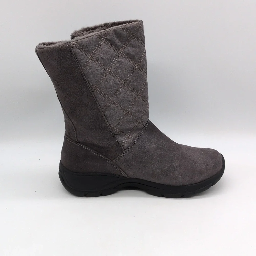 Lands End Shoes Womens Gray 6.5 Suede Winter Boots Quilted Side Zip 503405